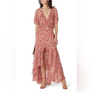 MISA Los Angeles Red Katerina Maxi Dress Size M Floral Ruffle